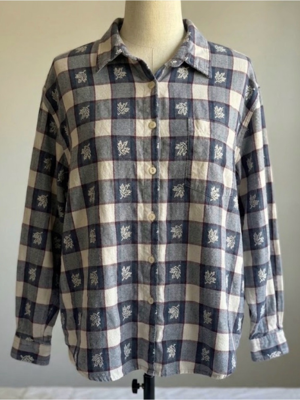 Vintage Fashion Bug Plaid Fall Autumn Leaf Button Down Shirt Cottagecore 26/28W